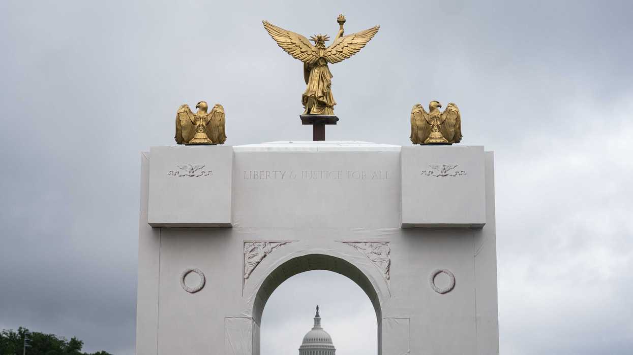 A replica of the Triumphal Arch at the Great American State Fair on the National Mall.