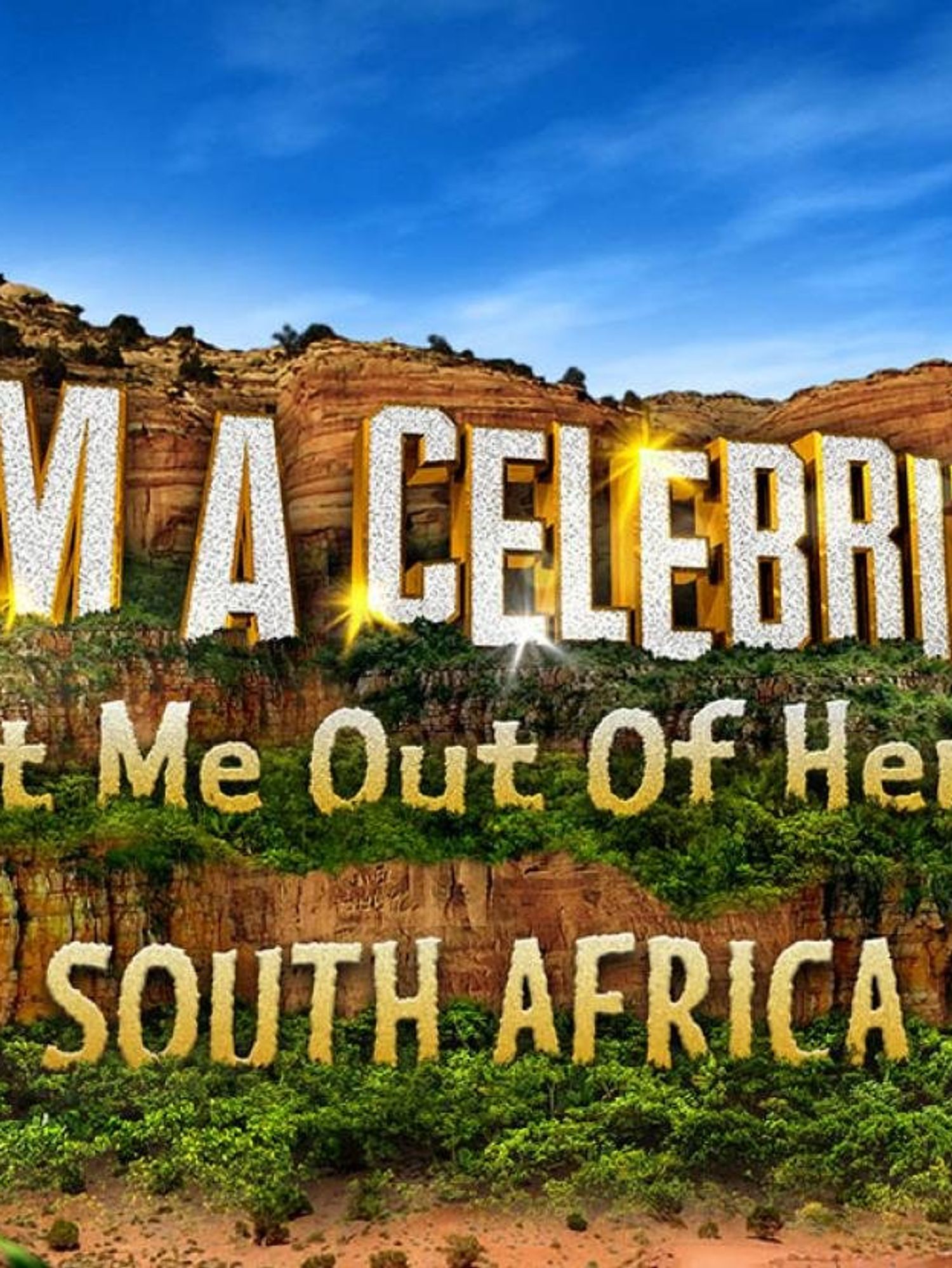A rocky cliff edge with the words 'I'm A Celebrity Get Me Out of Here: South Africa' overlaid on top of it.