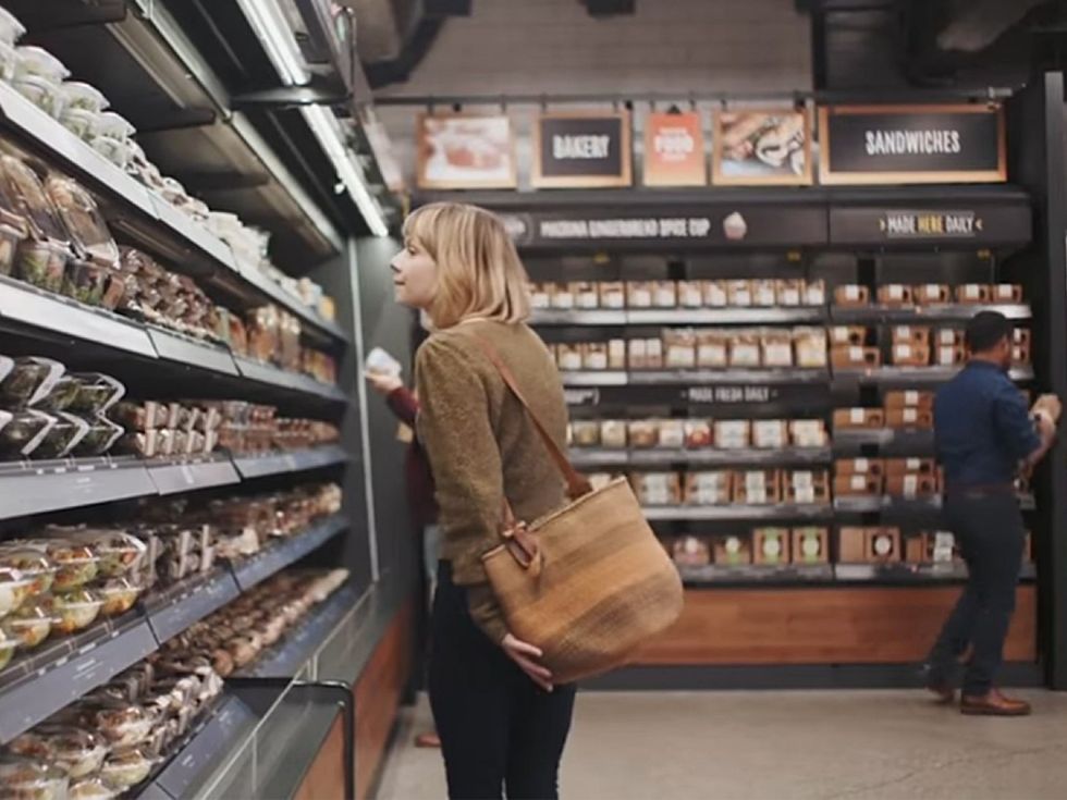A screen grab of Amazon\u2019s video introducing its new grocery store, Amazon Go