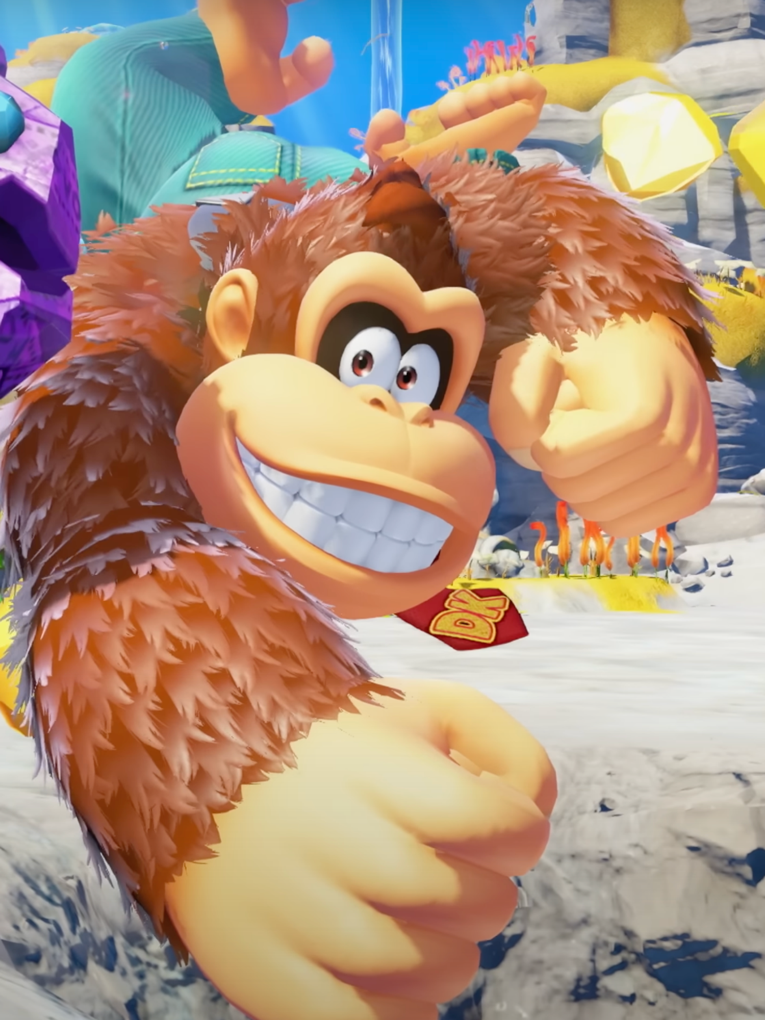 A screenshot from a Donkey Kong Bananza trailer