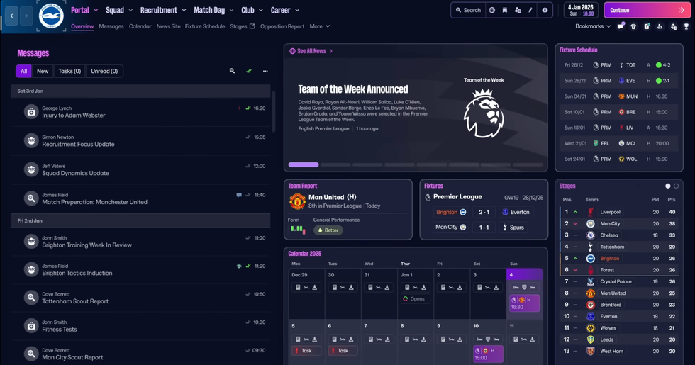 A screenshot from a Football Manager 26 trailer