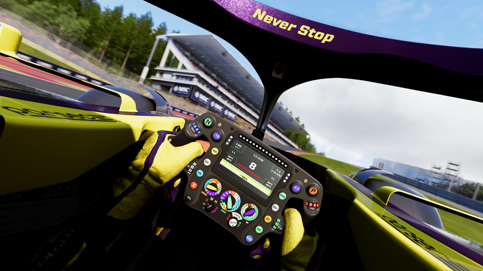A screenshot from EA Sports F1 25 behind the wheel of a Konnersport racing car