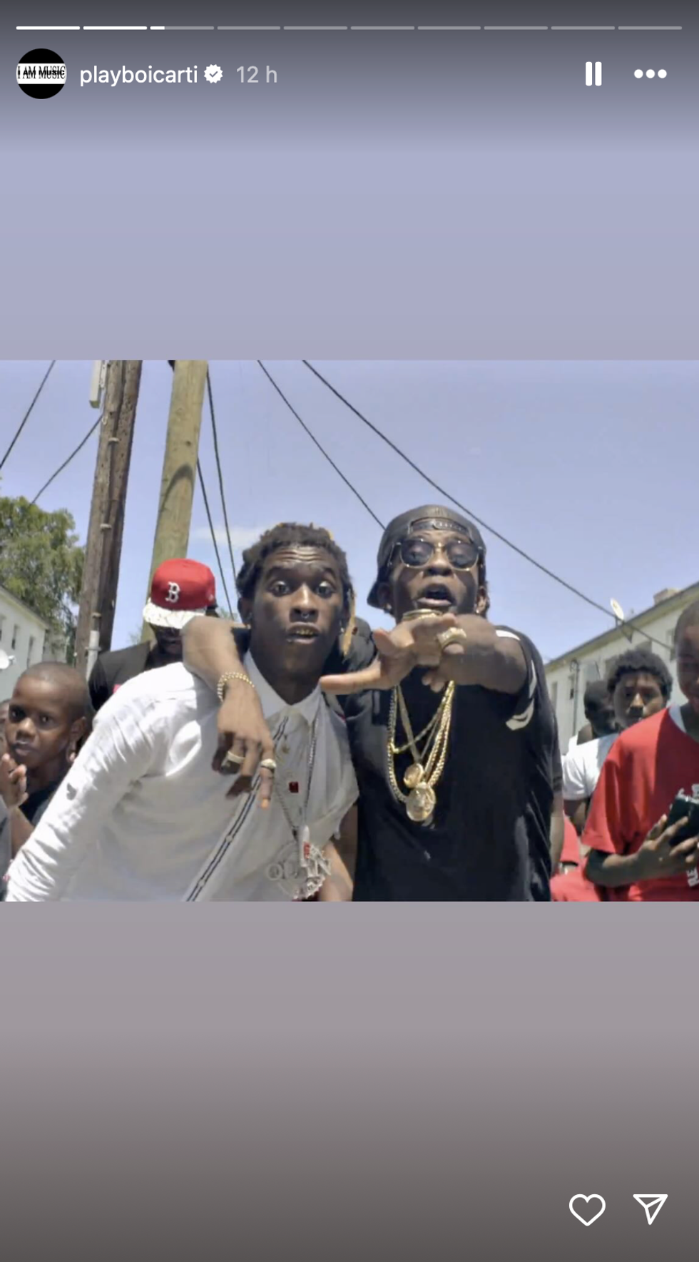 A screenshot from Playboi Carti's Instagram story