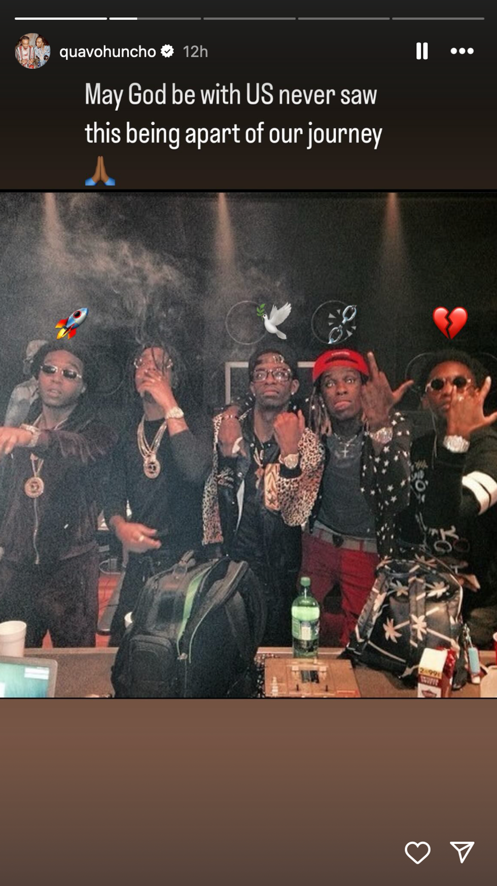 A screenshot from Quavo's Instagram story