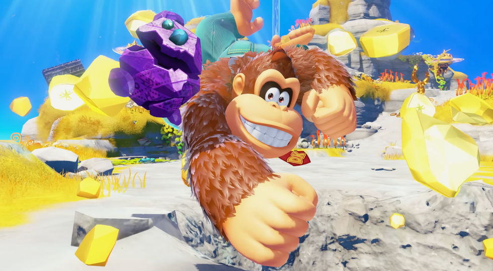 A screenshot from the Donkey Kong Bananza Direct trailer
