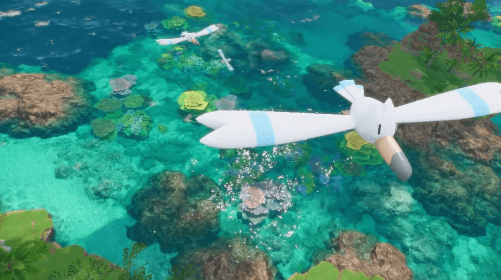 A screenshot from the reveal trailer for Pokemon Winds and Waves