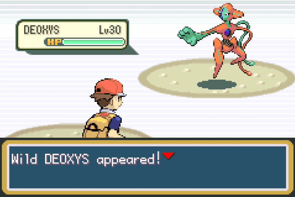 A screenshot of a Deoxys encounter in Pokemon FireRed & LeafGreen