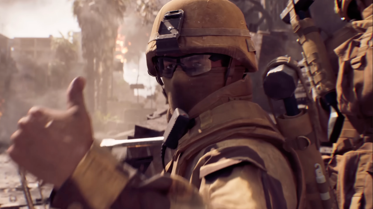 A screenshot of a soldier from the Battlefield 6 free trial trailer