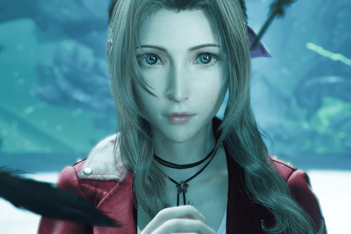 A screenshot of Aerith in Final Fantasy VII Rebirth on Nintendo Switch 2