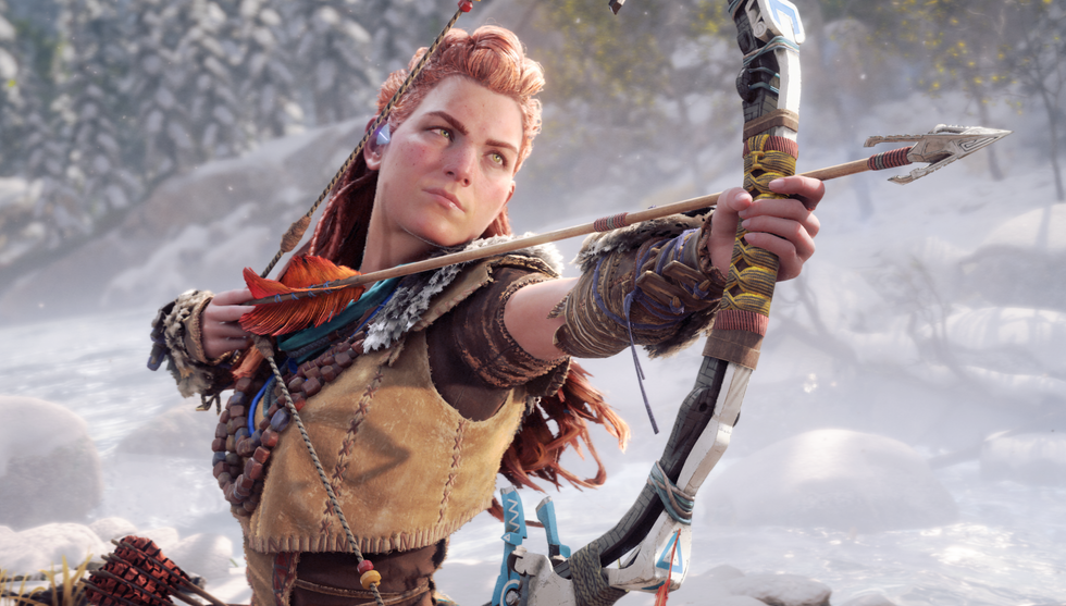 A screenshot of Aloy from Horizon Forbidden West