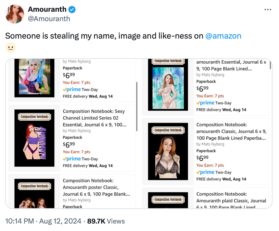 A screenshot of Amouranth's post on X / Twitter
