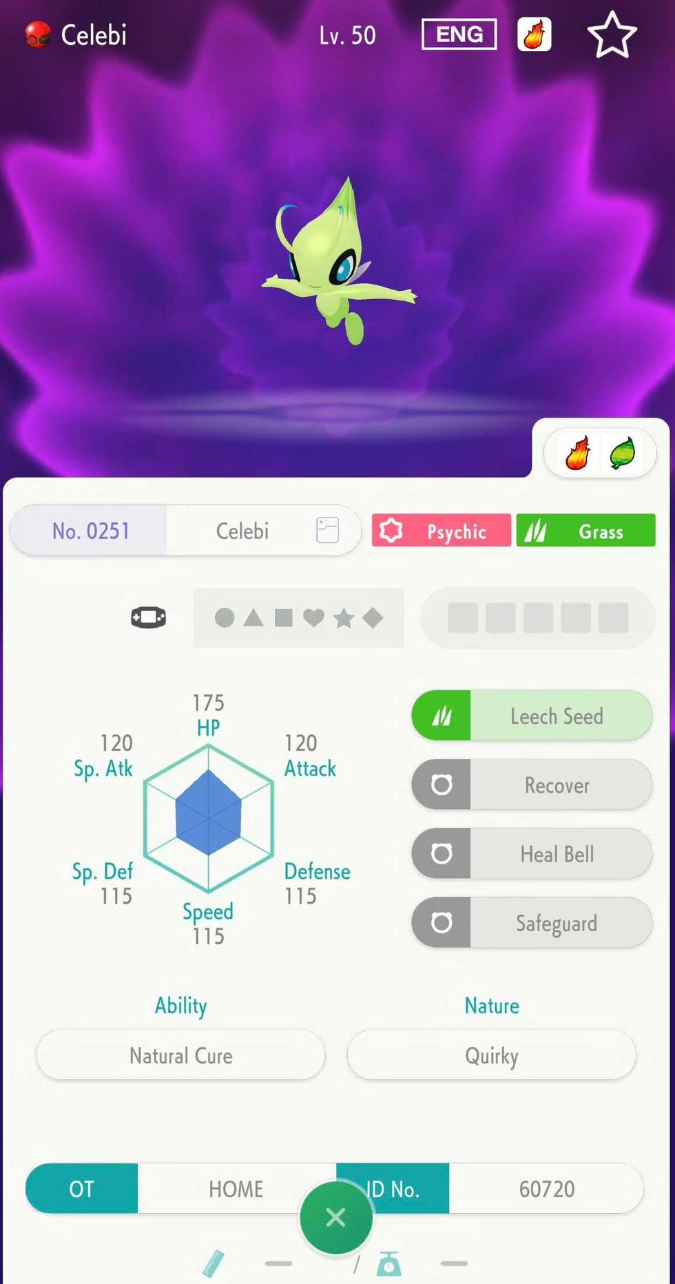 A screenshot of Celebi in Pokemon Home