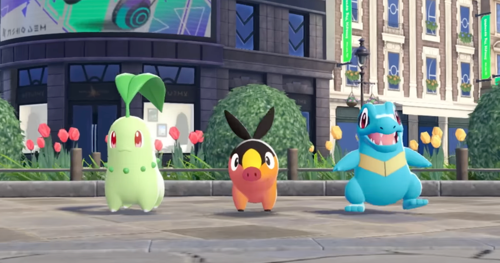 A screenshot of Chikorita, Tepig and Totodile from Pokemon Legends Z-A gameplay trailer
