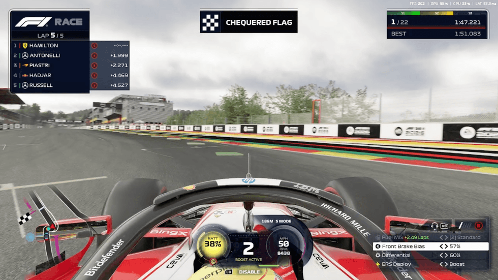 A screenshot of EA Sports F1 25 2026 Season Pack running on PC with Nvidia DLSS 4.5