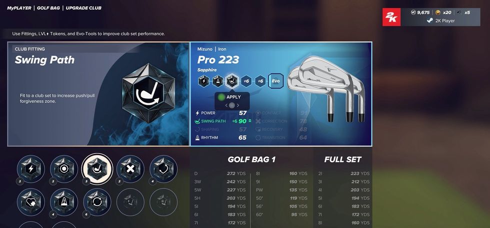A screenshot of equipment progression in PGA Tour 2K25