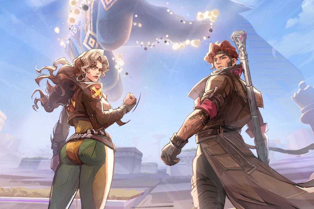 A screenshot of Gambit and Rogue from the Marvel Rivals Season 5 trailer