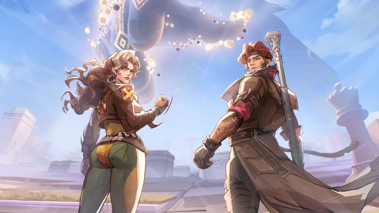 A screenshot of Gambit and Rogue from the Marvel Rivals Season 5 trailer