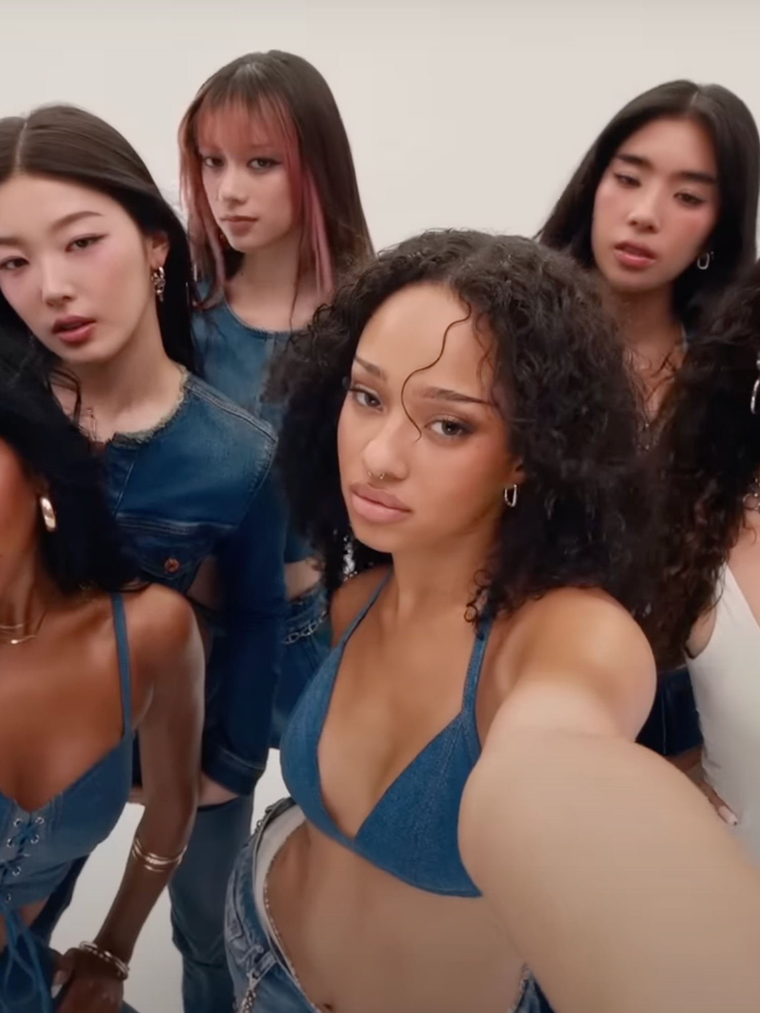 A screenshot of global pop group Katseye in Gap's new denim advert