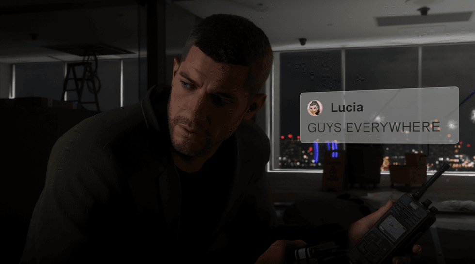 A screenshot of Jason reacting to a text message from Lucia in GTA 6: An Extended Look