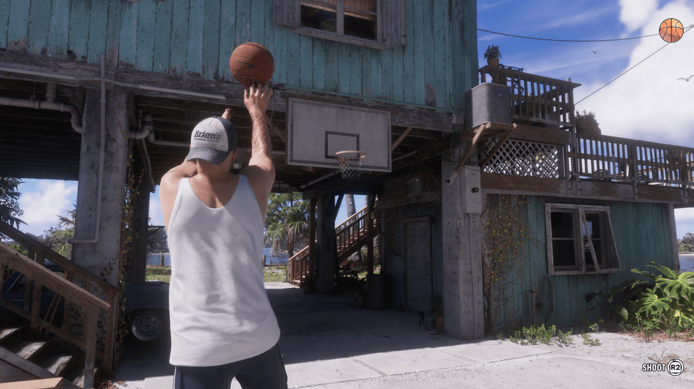 A screenshot of Jason shooting hoops in GTA 6: An Extended Look