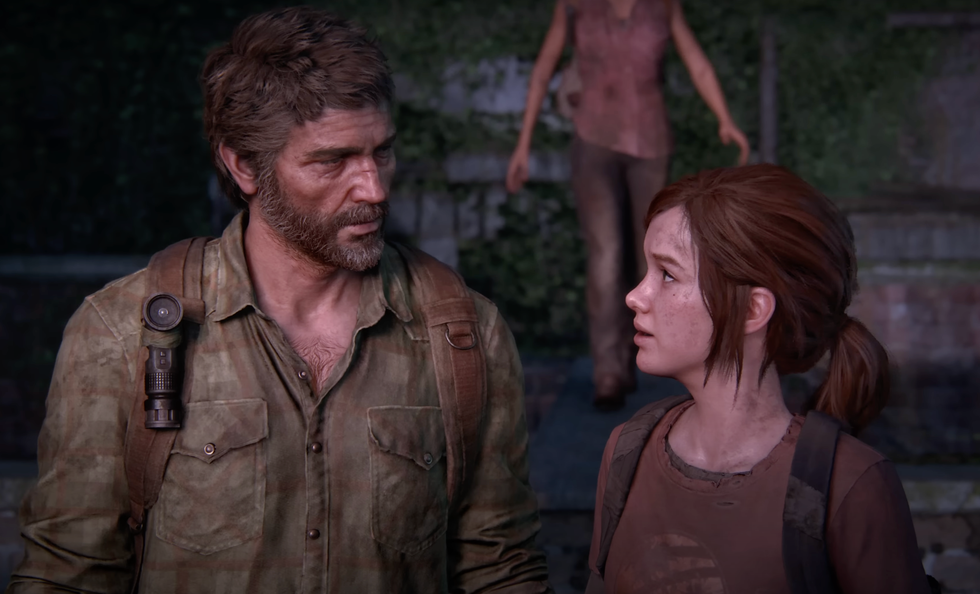 A screenshot of Joel and Ellie from a trailer for The Last of Us Part 1