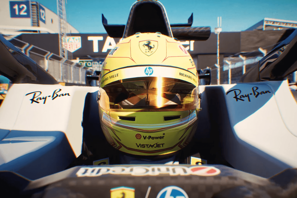 A screenshot of Lewis Hamilton in the EA Sports F1 25 2026 Content Pack trailer