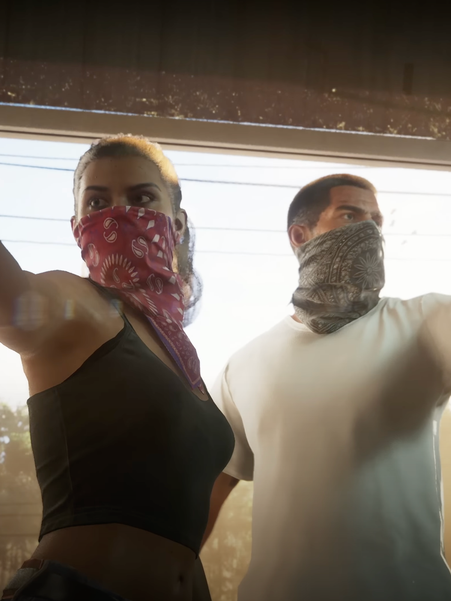 A screenshot of Lucia and Jason from the GTA 6 trailer