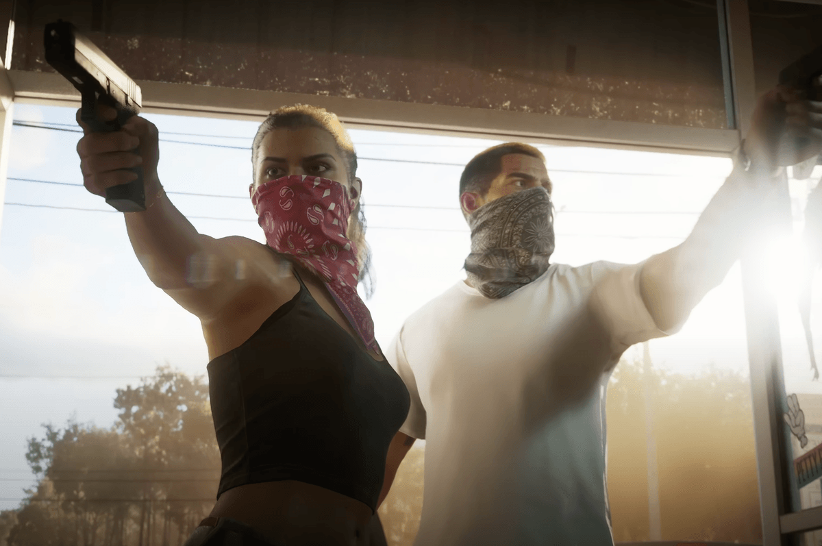A screenshot of Lucia and Jason from the GTA 6 trailer