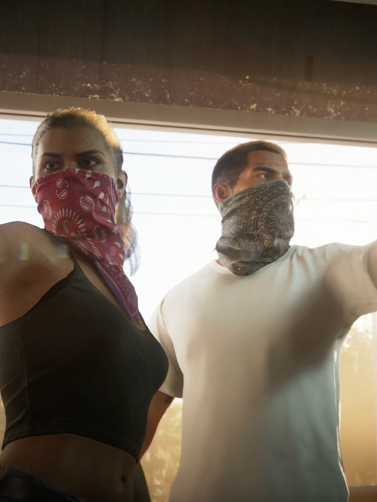 A screenshot of Lucia and Jason from the GTA 6 trailer
