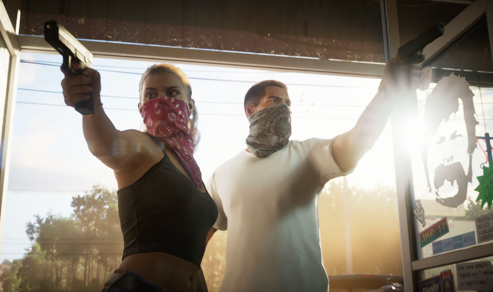 A screenshot of Lucia and Jason from the GTA 6 trailer