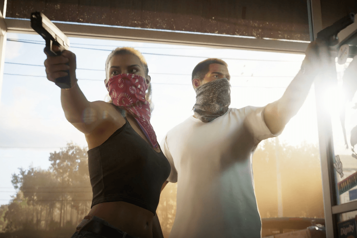 A screenshot of Lucia and Jason from the GTA 6 trailer