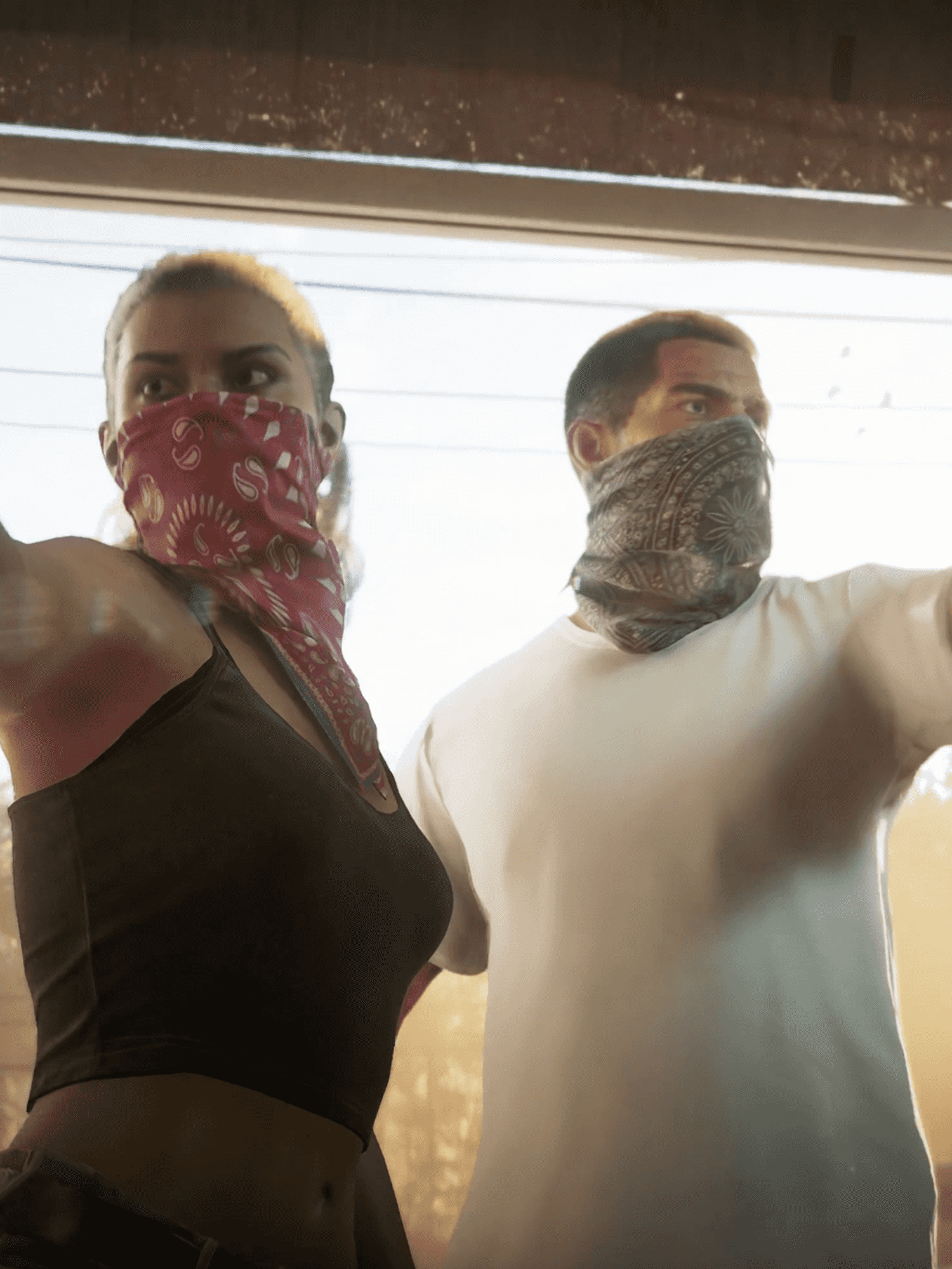 A screenshot of Lucia and Jason from the GTA 6 trailer