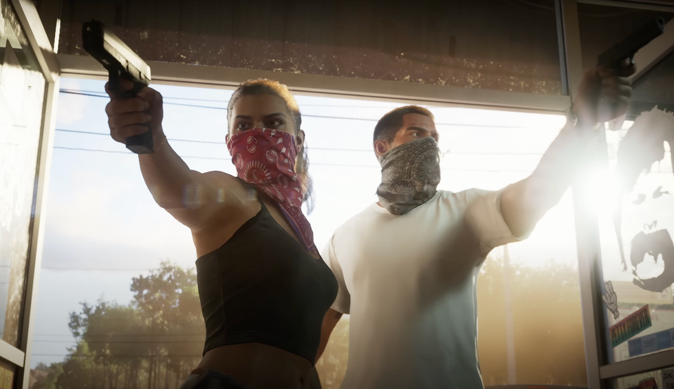 A screenshot of Lucia and Jason from the GTA 6 trailer