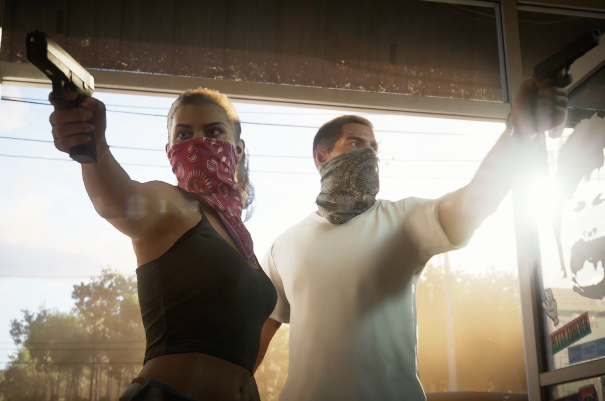 A screenshot of Lucia and Jason from the GTA 6 trailer