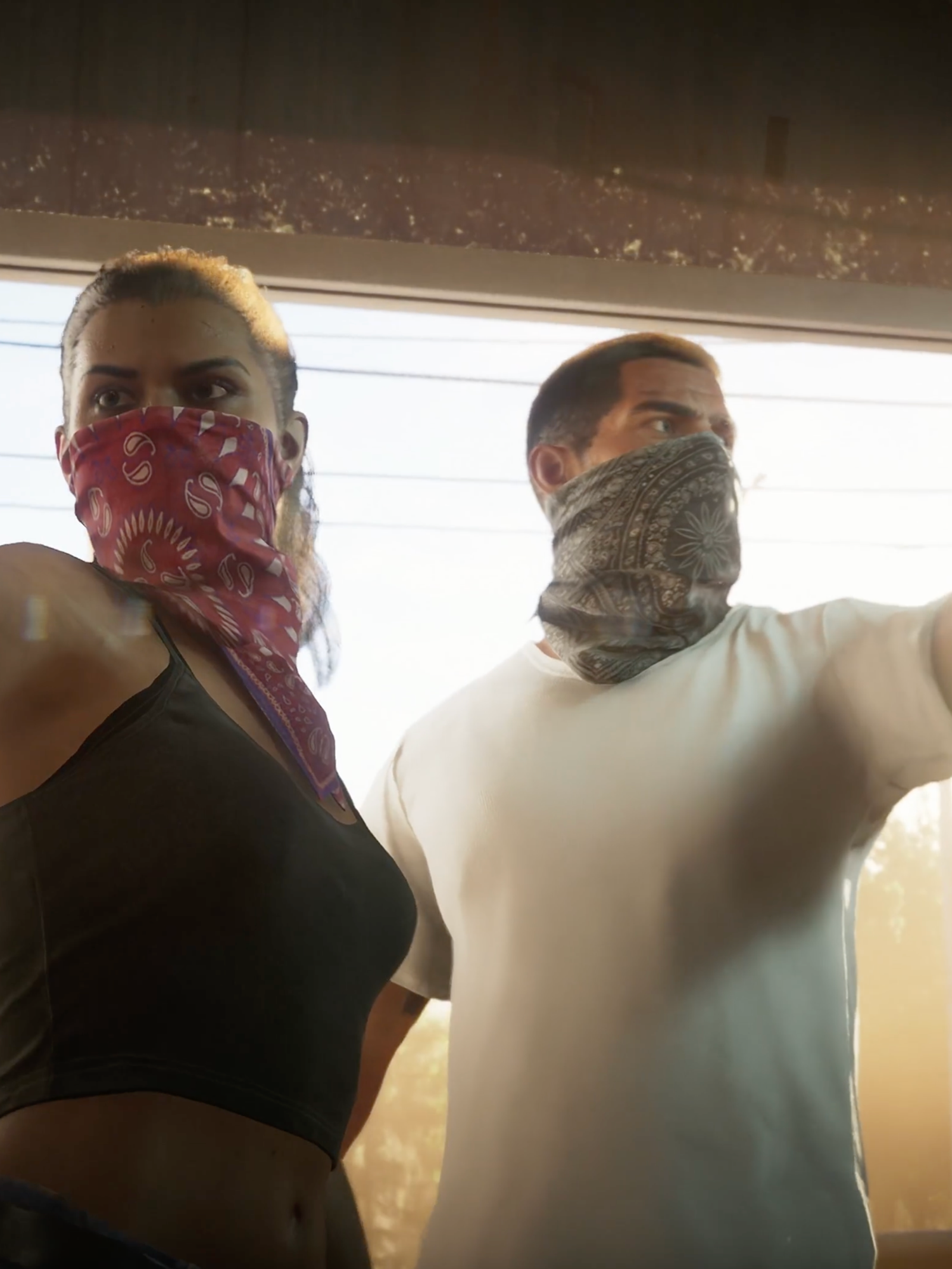 A screenshot of Lucia and Jason from the GTA 6 trailer