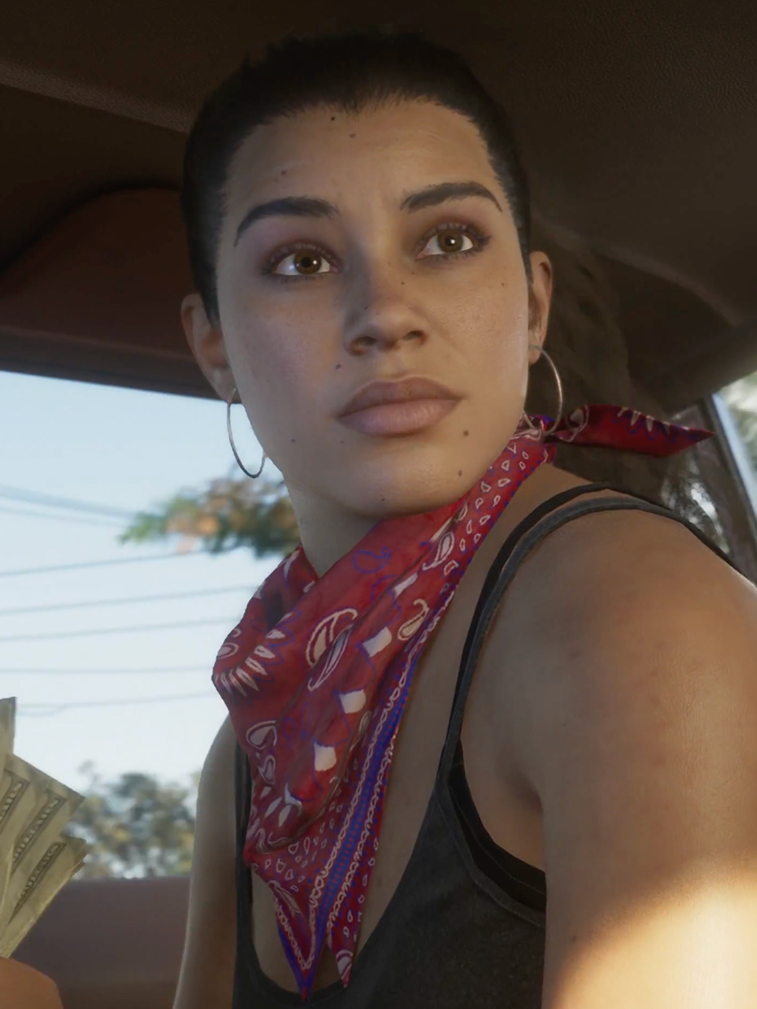 A screenshot of Lucia from the GTA 6 trailer