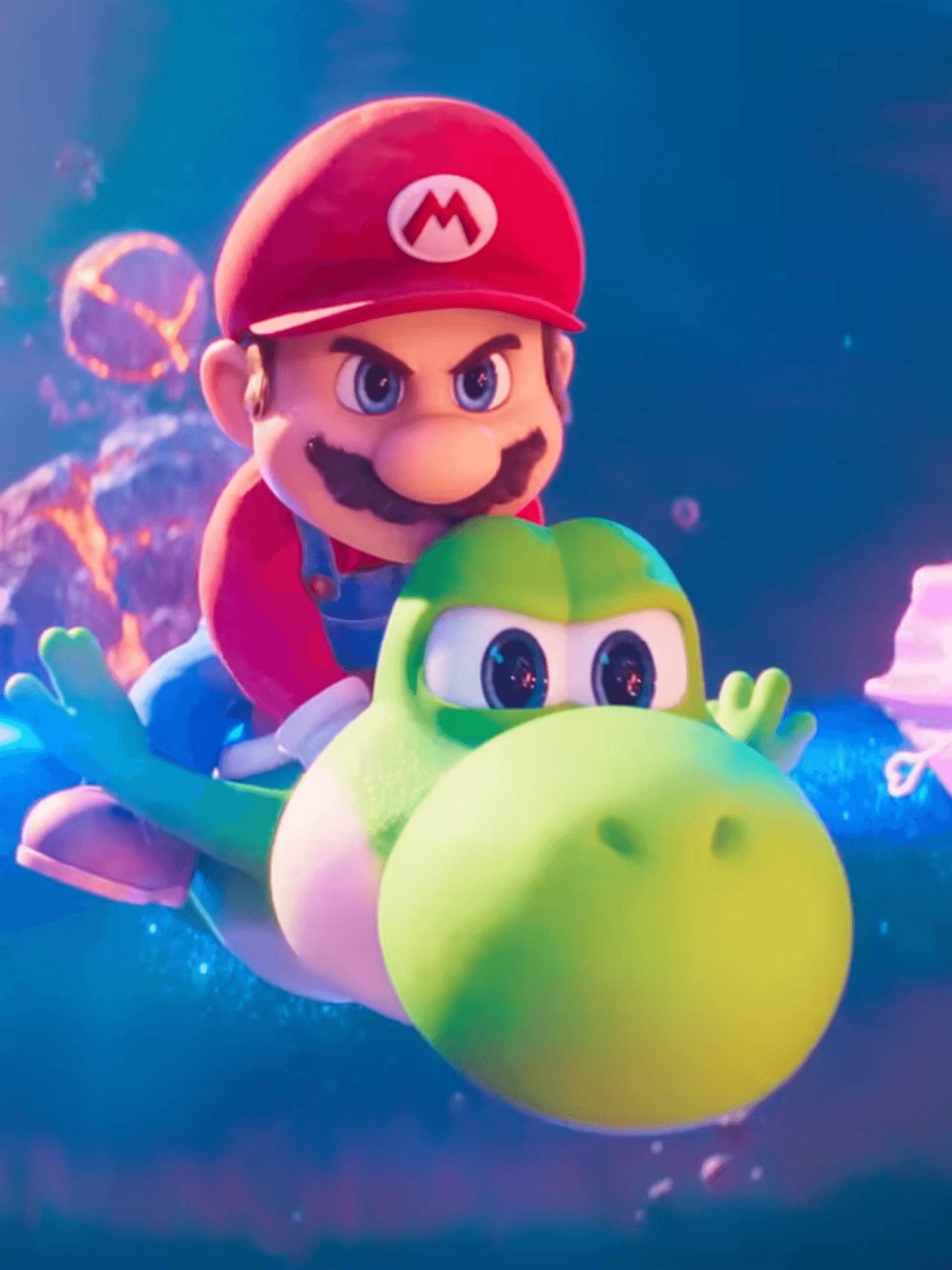 A screenshot of Luigi, Mario, Yoshi and Peach from the final The Super Mario Galaxy Movie trailer