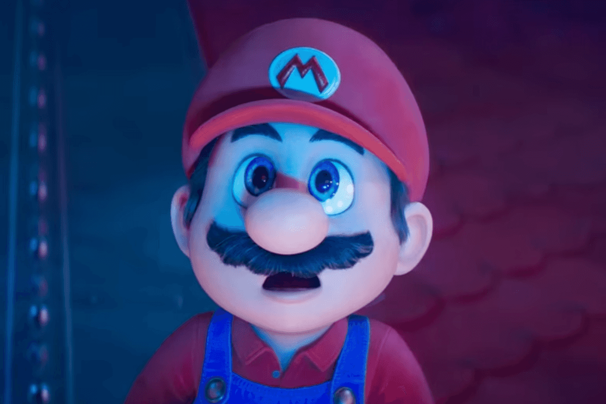 A screenshot of Mario from a The Super Mario Galaxy Movie trailer