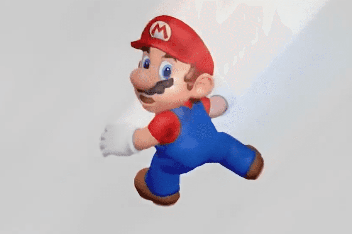 A screenshot of Mario in Super Mario Sunshine from a Super Mario 3D All-Stars trailer