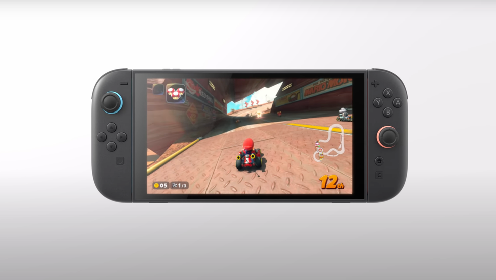 A screenshot of Mario Kart World on the Nintendo Switch 2 during the overview trailer