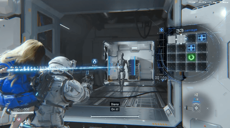 A screenshot of Pragmata running on PC with Nvidia DLSS 4.5