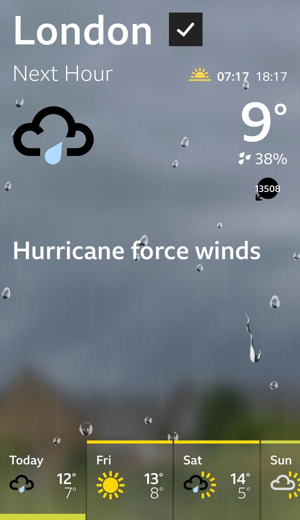 A screenshot of the BBC Weather app glitch on October 10 affecting the forecast for London