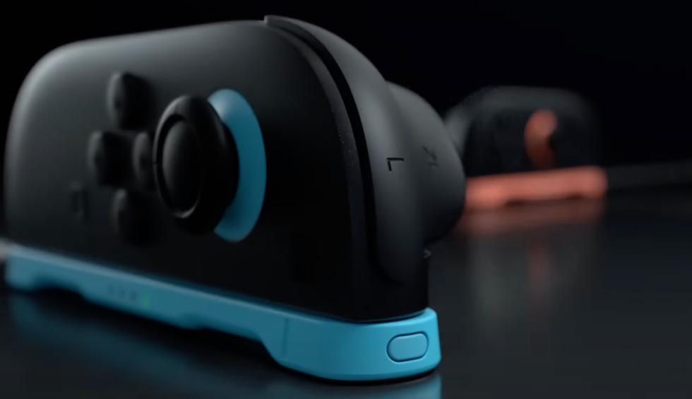 A screenshot of the Joy-Cons appearing to be used like a mouse in the Nintendo Switch 2 reveal trailer