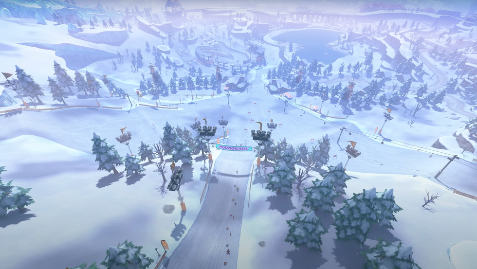 A screenshot of the long stretches between circuits in Mario Kart World