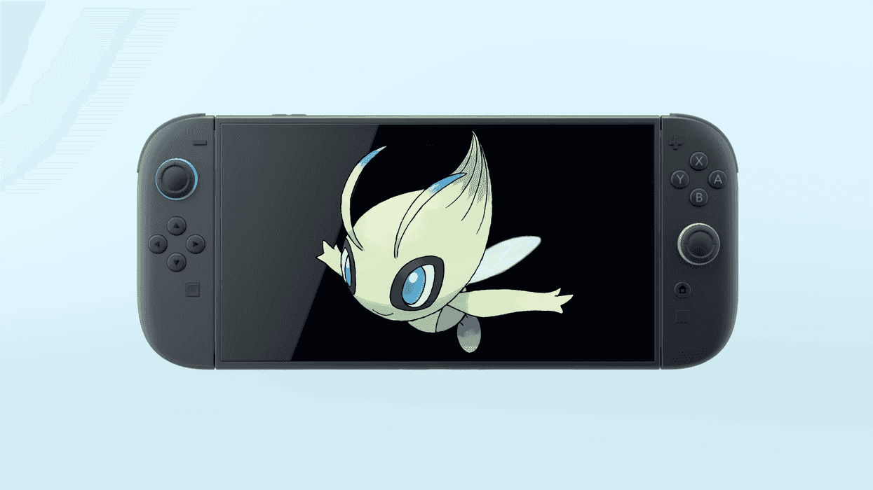 A screenshot of the Nintendo Switch 2 console from the reveal trailer with Pokemon Celebi