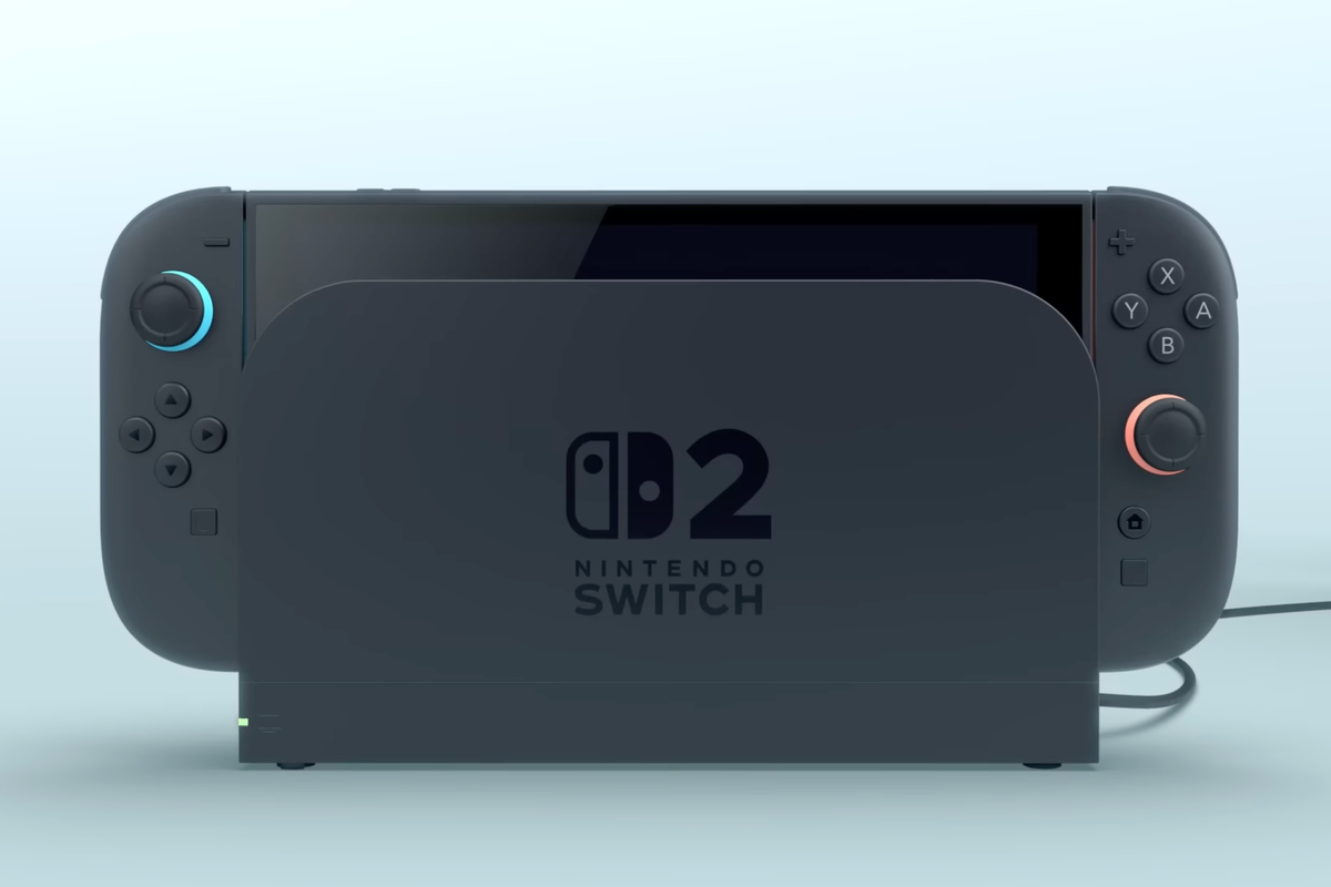 A screenshot of the Nintendo Switch 2 console from the reveal trailer
