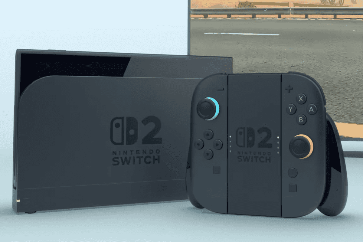 A screenshot of the Nintendo Switch 2 console from the reveal trailer