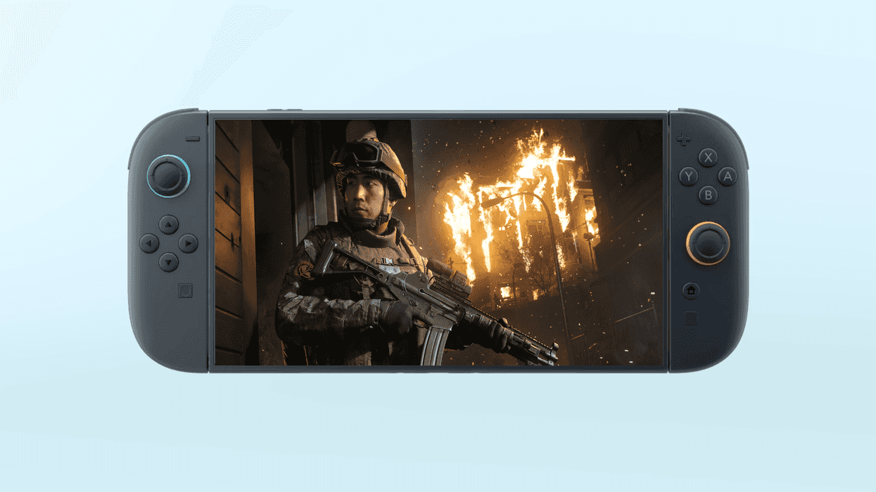 A screenshot of the Nintendo Switch 2 console with an official Call of Duty Modern Warfare 4 screenshot overlay