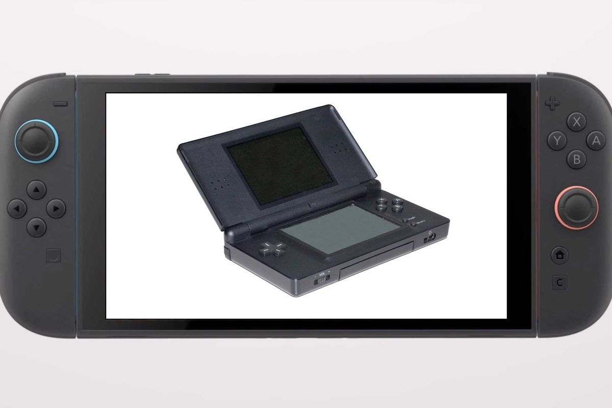 A screenshot of the Nintendo Switch console with an image of the Nintendo DS Lite on it