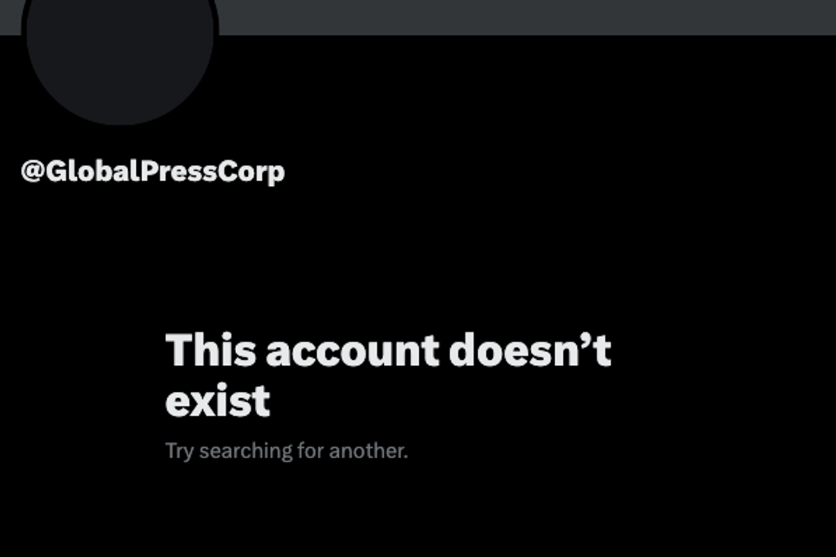 A screenshot of the now-deleted @GlobalPressCorp X account